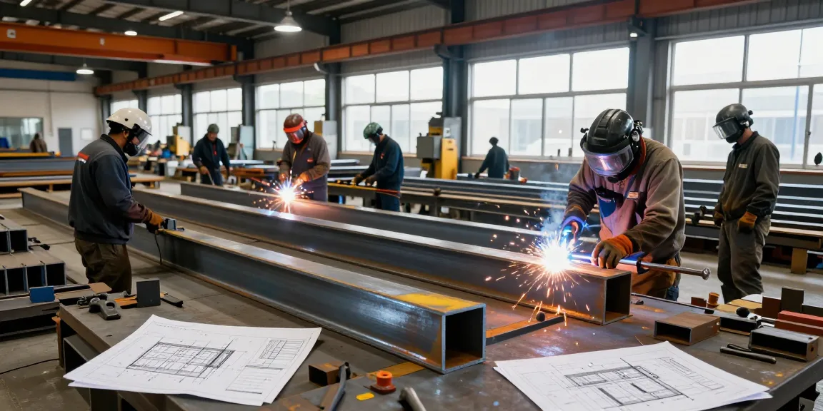 Skilled team at a commercial steel company fabricating structures with precision and craftsmanship.