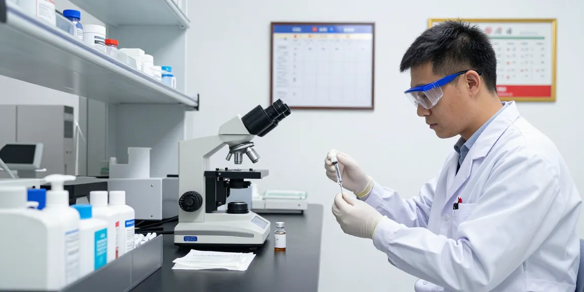 Preparing a 10 ML syringe in a professional healthcare laboratory setting.
